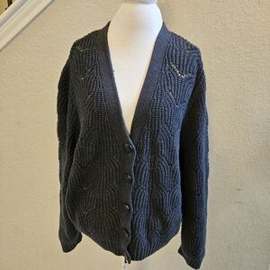 OLD NAVY Pointelle Knit V-Neck  Gray Cardigan Sweater for Women X-Large